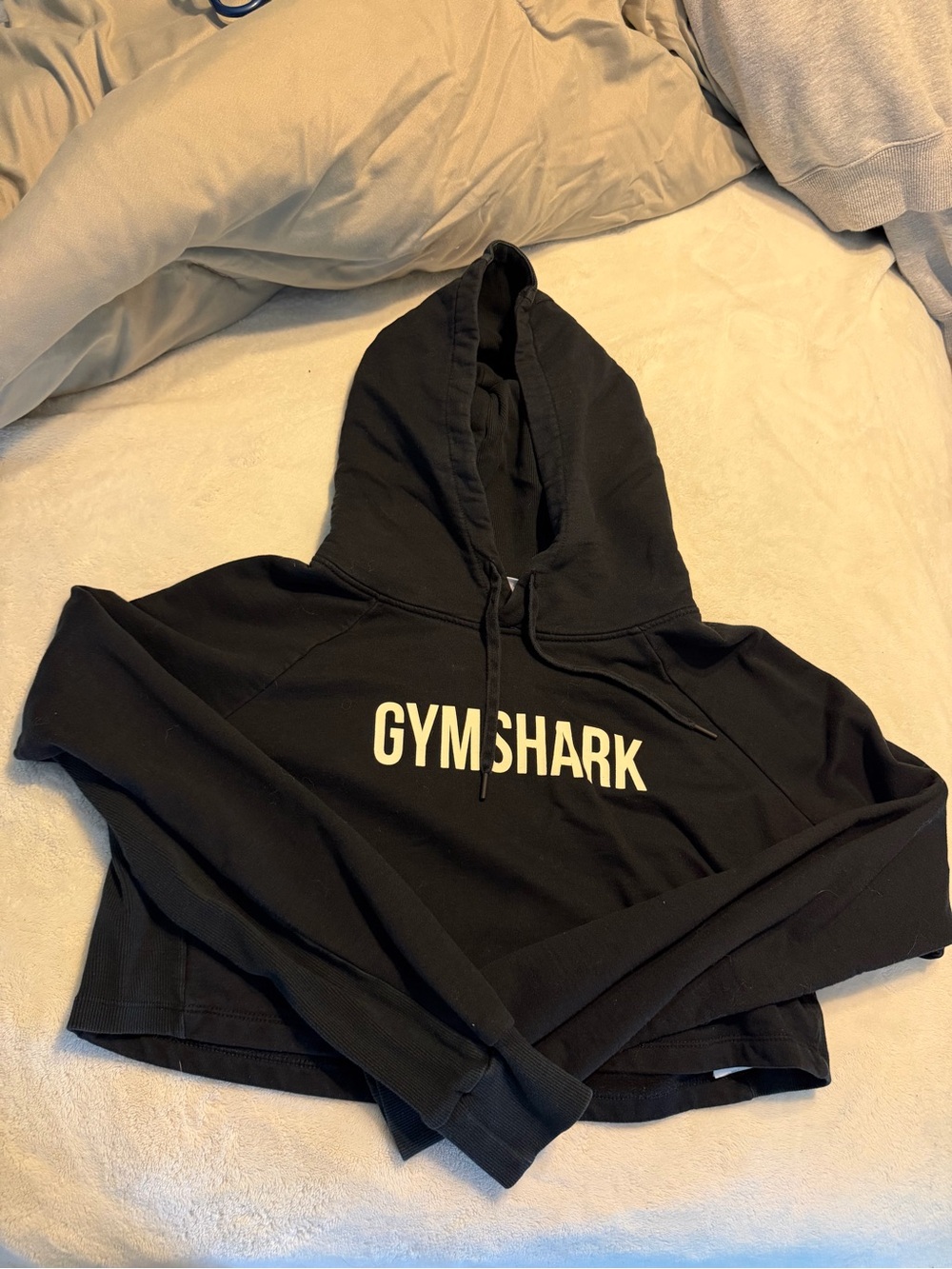 Gymshark Black Cropped Hoodie with White Logo